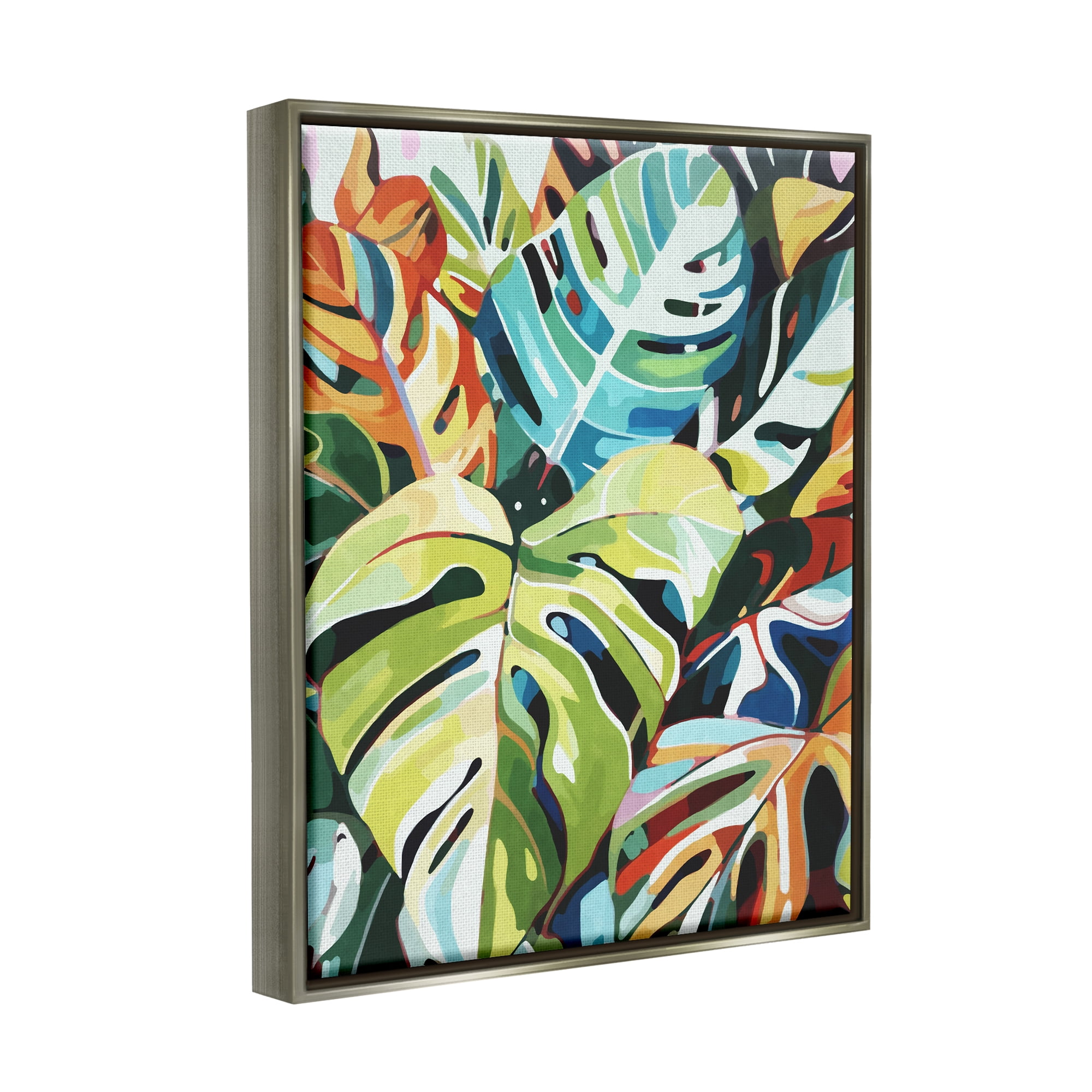 Stupell Industries Modern Tropical Palms Botanical & Floral Painting Gray Floater Framed Canvas Art Print Wall Art, 17 x 21