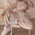 thumbnail image 3 of Women's 2 Piece Outfits Hoodie Sweatsuit Sets Over Sized Sweatshirt Baggy Fall Fashion Sweatpants with Pockets, Cozy and Trendy Ensemble,Khaki,S, 3 of 6