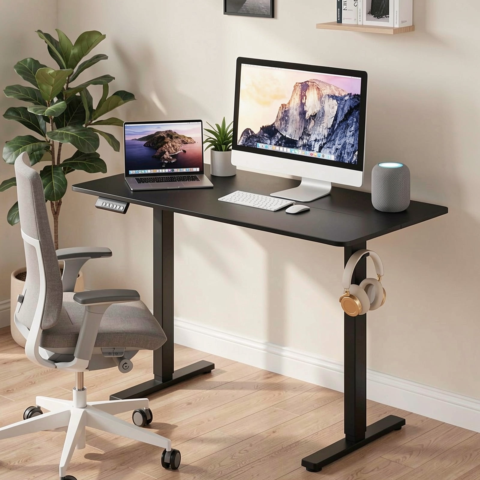 Furnibear 48 Inch Ergonomic Electric Standing Desk with 3 Memory Settings, Anti-Collision, Child Lock and Digital Display Black