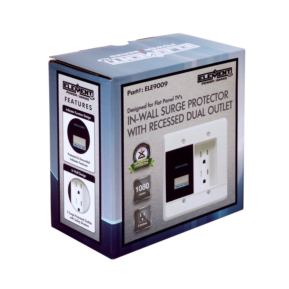 Element-Hz Power Series In-Wall Surge Protector w/ Recessed Dual Outlet, 1080 Joules