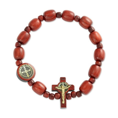 Cherry Genuine Bracelets San Benito Cherry Wooden Beads Decade Rosary Stretch Bracelet, Made in Brazil, 2.5 Inch ()