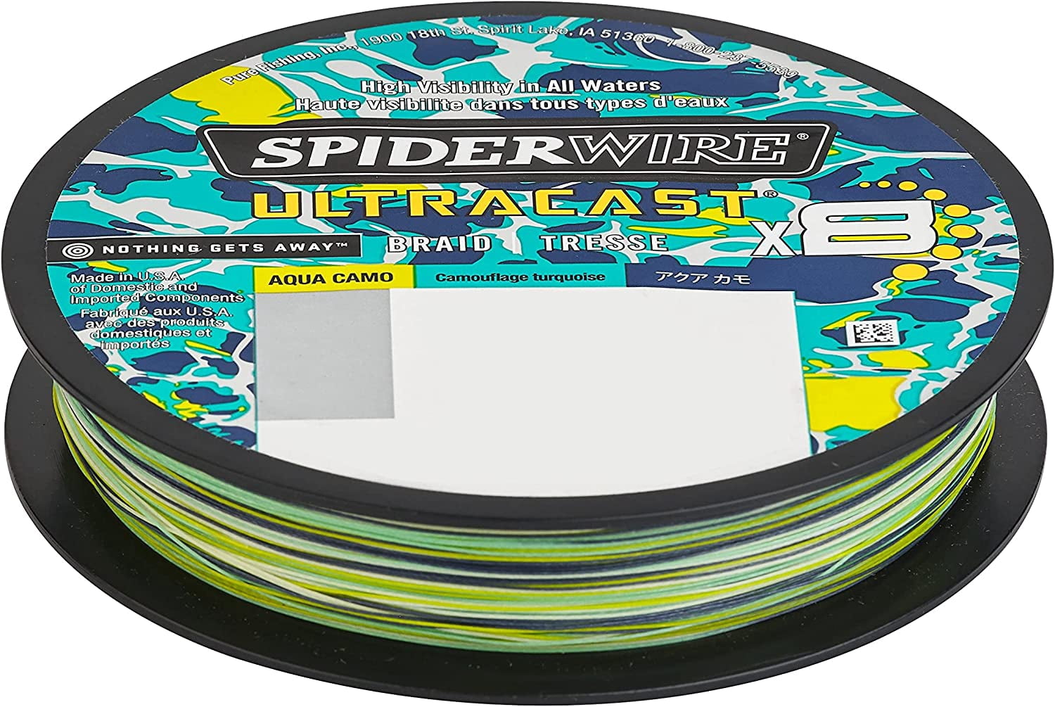 SpiderWire Ultracast® Vanish® Dual Spool Braid Fishing Line, Aqua Camo/Clear, 15 lb Test Strength, 164 yd