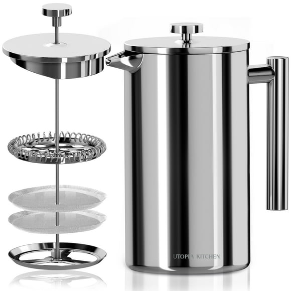 Utopia Kitchen Cafetera de prensa francesa de acero inoxidable de 12 onzas, cafetera de prensa francesa, cafetera de prensa francesa para camping, prensas de café portátiles de viaje, prensa de té, re