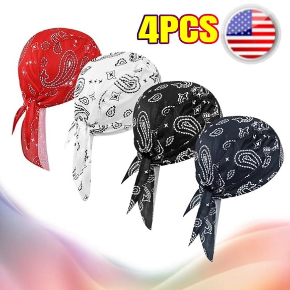 4x Skull Cap Do Rag Cotton Bandana Head Wrap Biker Motorcycle Cycling Sports Cap