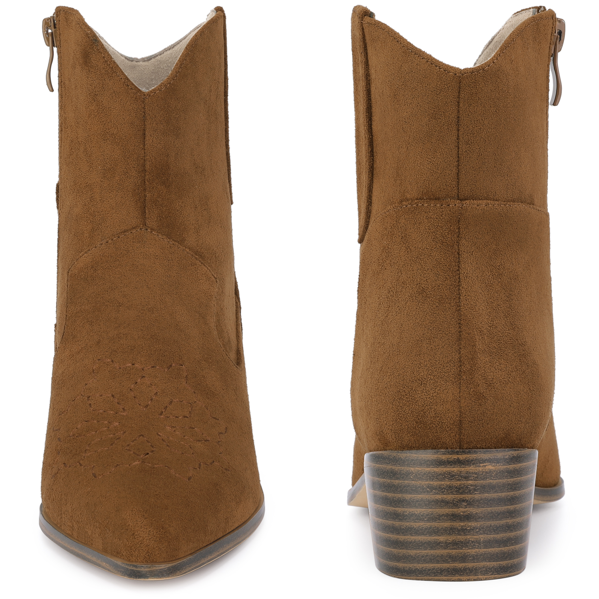 DARING DIVA Western Cowgirl Pointed Toe Chunky Heel Comfy Cowboy Ankle Boots Brown 8