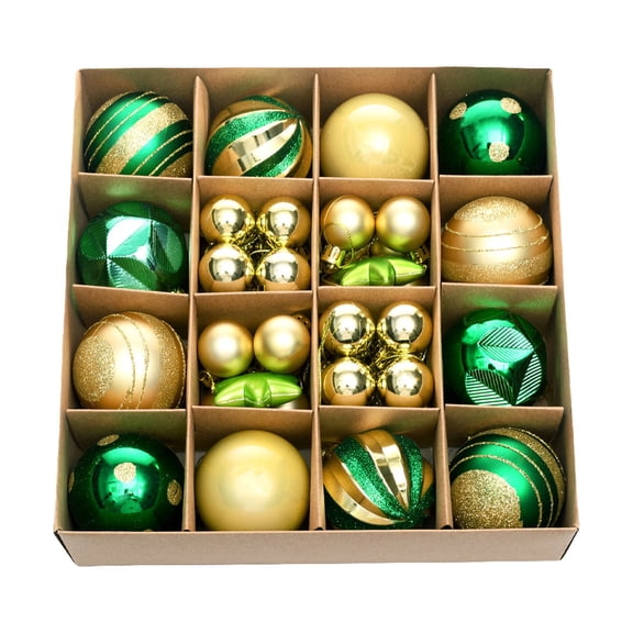 Olilia 42Pcs Christmas Ball Ornaments Set, Assorted Shatterproof Christmas Ornament, Christmas Tree Theme Hanging Decoration for Xmas Tree/Holiday/Party/Home Decor (Gold & Green)