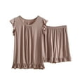 thumbnail image 1 of Timegard Womens Pajamas Sets Plus Size Round Neck Ruffle Cap Sleeve Top Wide Leg Shorts Loungewear Pjs Outfits, 1 of 7