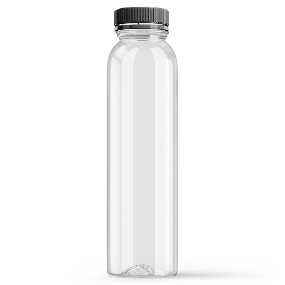 12 oz Clear PET Wide Mouth Round Juice Bottels With Black Cap - 12 Pack 38-DBJ