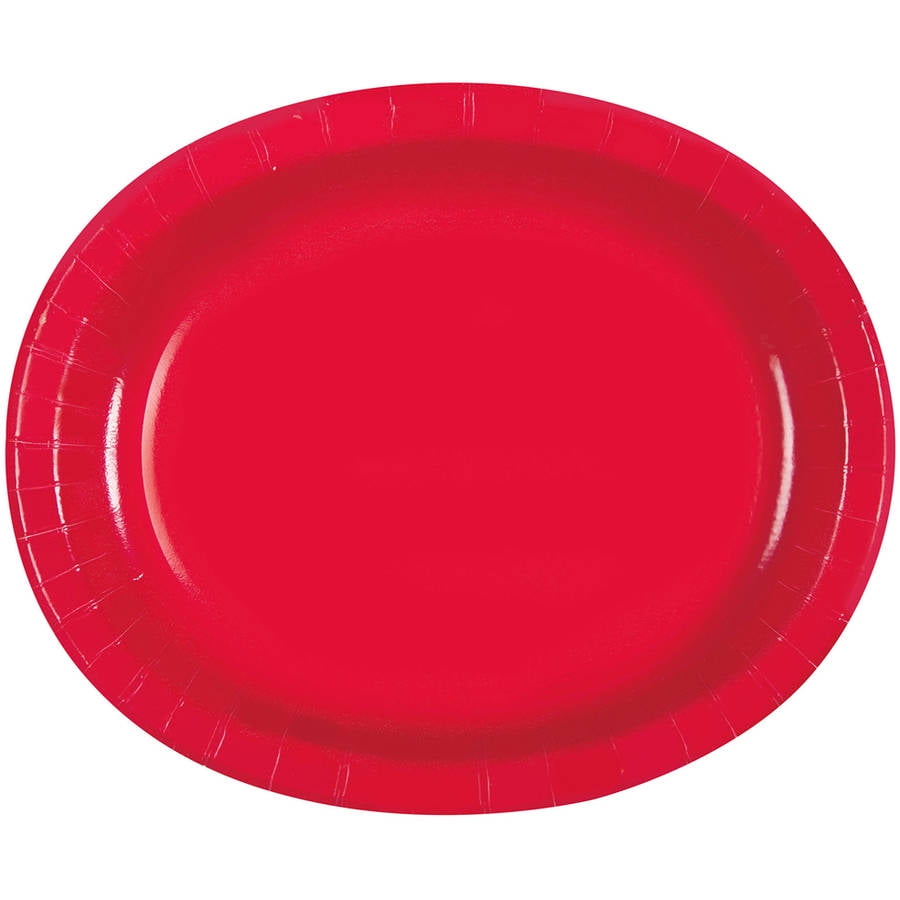 Classic Red Gingham 12 Inch Oval Plates Paper 8 Per Pack Summer BBQ Picnic 