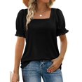 thumbnail image 1 of Camiseta negra WIHOLL con cuello cuadrado y mangas con volantes, talla XL, 1 of 4