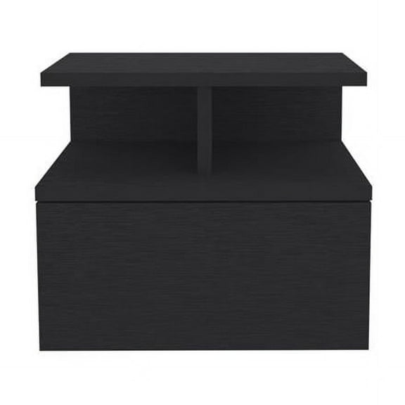 12 in. One Drawer Faux Wood Floating Nightstand, Black