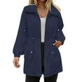 thumbnail image 2 of larppty Raincoats Women Rain Jacket Waterproof Lightweight With Hood Windbreaker Jacket Trench Coat (Navy, XXL), 2 of 9