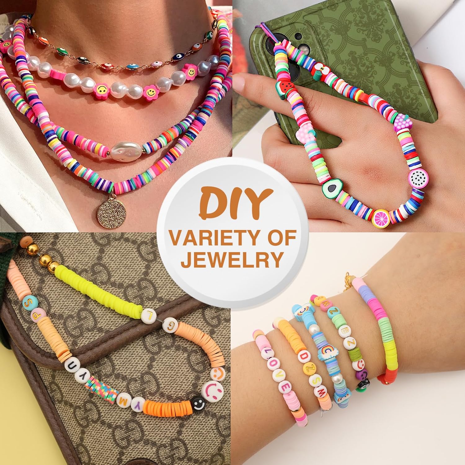 23000Pcs Clay Beads Bracelet Making Kit, 6Boxes 125Colors Friendship Polymer Beads and 5 Styles Letter Beads with Jewelry Making Accessories and 3 Rolls Crystal Cord for Crafts Christmas Gifts