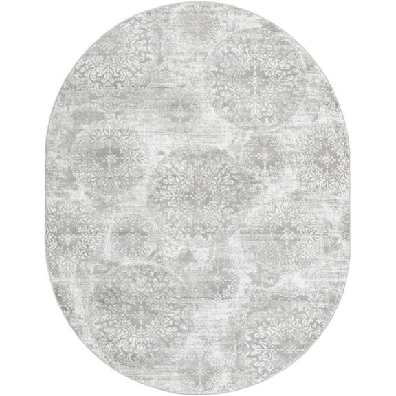 Rugs.com Monte Carlo Collection Rug – 8' x 10' Oval Light Gray Medium Rug Perfect For Living Rooms, Large Dining Rooms, Open Floorplans