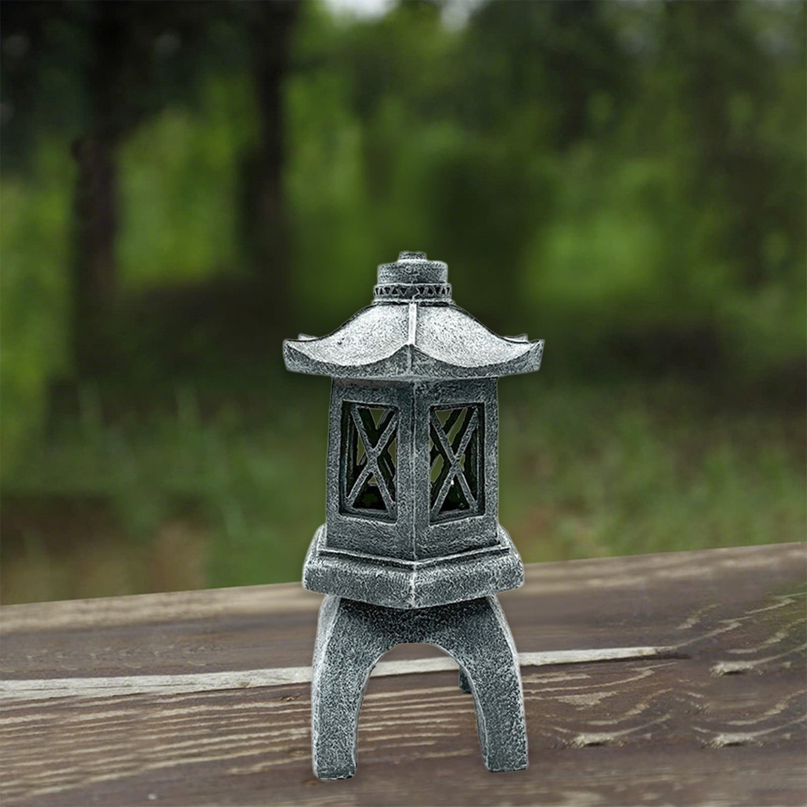 NWOKYZGH 1Pc Solar Pagoda Lantern Garden Statue,Indoor/Outdoor Zen Asian Decor for Landscape Balcony,Garden,Patio,Porch Yard Art Ornament,Polyresin, Stone Finish