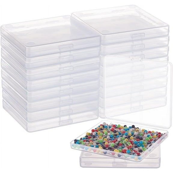 Clear 18 Pack Rectangle Clear Plastic Bead Storage Containers Box Drawer Organizers with Lid for Beads Cards and Other Craft Accessories - 3.3x3x0.47 Inches