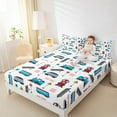 thumbnail image 4 of Homewish Cartoon Train Pattern Queen Sheet Sets,Traffic Vehicle Flat Sheet,White Blue Queen Fitted Sheet For Kids,Microfiber Bedroom Decor,4pcs, 4 of 7