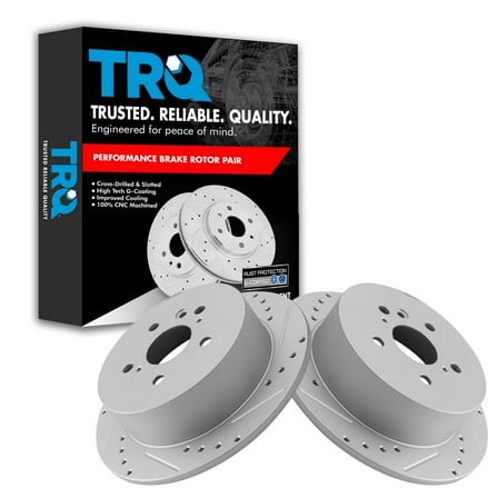 TRQ Rear Performance Brake Rotors Set Premium G-Coated Cross Drilled & Slotted Fits Select 2009-2015 Toyota Venza
