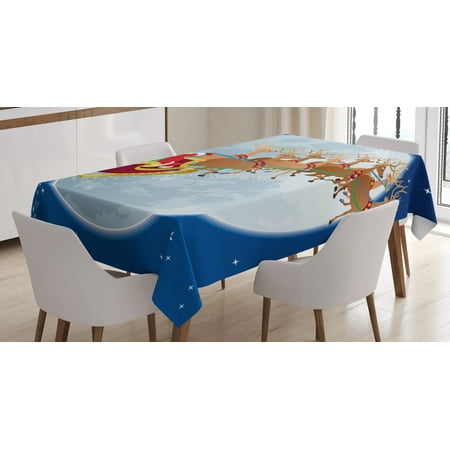 

Santa Tablecloth Fantastic Christmas Night Scenery with Santa Claus on His Sledge Flying to the Moon Rectangular Table Cover for Dining Room Kitchen 60 X 84 Inches Multicolor by Ambesonne
