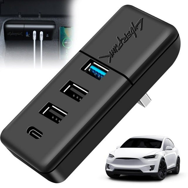 USB Hub Compatible with Tesla Model 3 Y 2021/Model 3 Y 2022 USB Hub Adapter 4 in 1 USB Hub Docking Station with 3 USB and 1 USB-C Port Reusable 4-Port Game Co-pilot USB Splitter