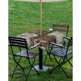 thumbnail image 4 of nqOlkjepod Brown Wooden Door Outdoor Tablecloth with Umbrella Hole & Zipper, Vintage Farmhouse Wood Idyllic Square Table Cover 60x60 Inch, Dining Waterproof Table Cloth Protector for Patio/Party, 4 of 7