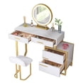 thumbnail image 5 of MUZZ Vanity Table Set with 3 Color LED Lighted Mirror and Stool, Makeup Vanity Dressing Table, 4 Drawers and Storage Shelves for Bedroom, Gold Vanity Desk for Women Girls(Normal/White), 5 of 7