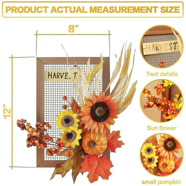Wreaths For Front Door, Wooden Framed Autumn Decor, Fall Wall Decorations For Home, Living Room, Porch, Bedroom, Prefect Ornaments For Holiday Party X