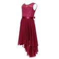 thumbnail image 2 of Mufeng Flower Girl Asymmetric Dress Kids V-Neck Sleeveless Wedding Party Ruched Chiffon Pageant Ball Gown 01 Burgundy 14, 2 of 8