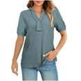 thumbnail image 1 of CHGBMOK Womens Blouses Summer Solid Color V-Neck Button Up Knit Short Sleeved Shirt M, 1 of 8