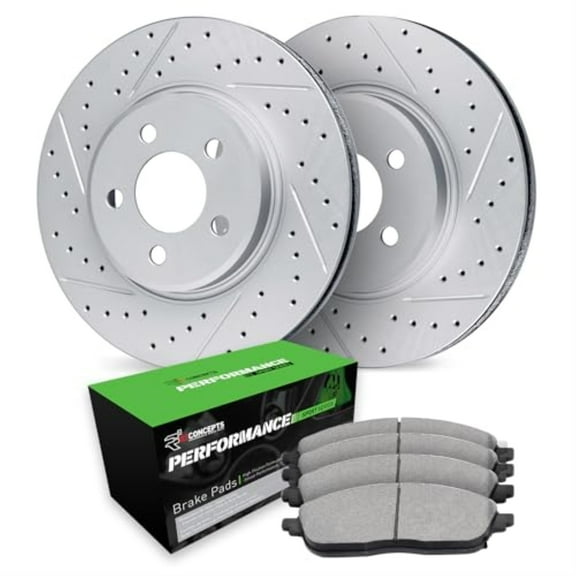 R1 Concepts Drilled and Slotted Carbon Coated Disc Brake Rotor Set with Performance Sport Pads WBSN1-42021