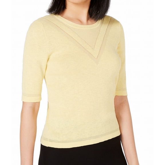 Maison Jules Crewneck Tonal Intarsia Sweater Lemon Ice XS