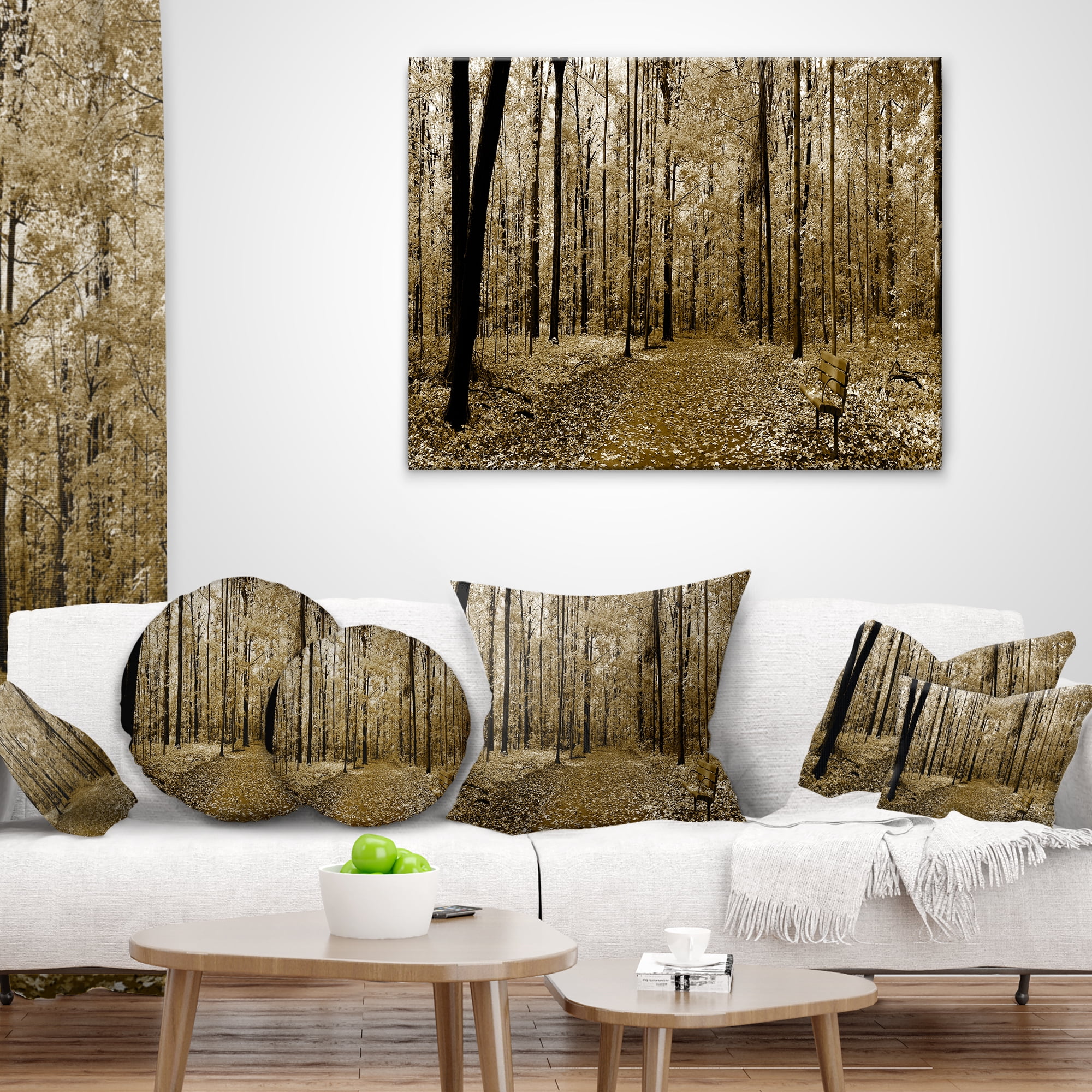 Designart Wooded Forest Panoramic View - Modern Forest Throw Pillow - 12x20