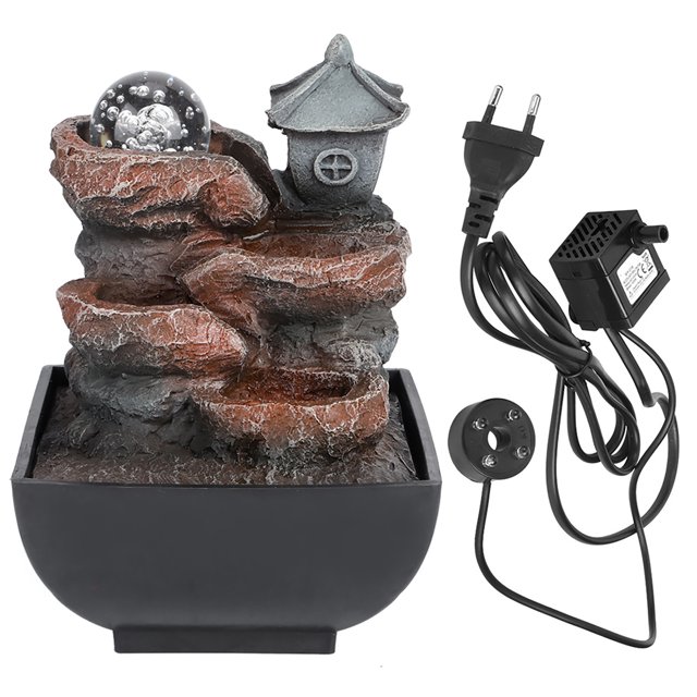 Fuente de escritorio para el hogar, decoración de agua corriente, adorno para patio con luz y bola, enchufe europeo de 220V