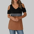 thumbnail image 7 of CHGBMOK Womens Shirts V Neck Short Sleeve Cold Shoulder Basic Tee Tops, 7 of 7
