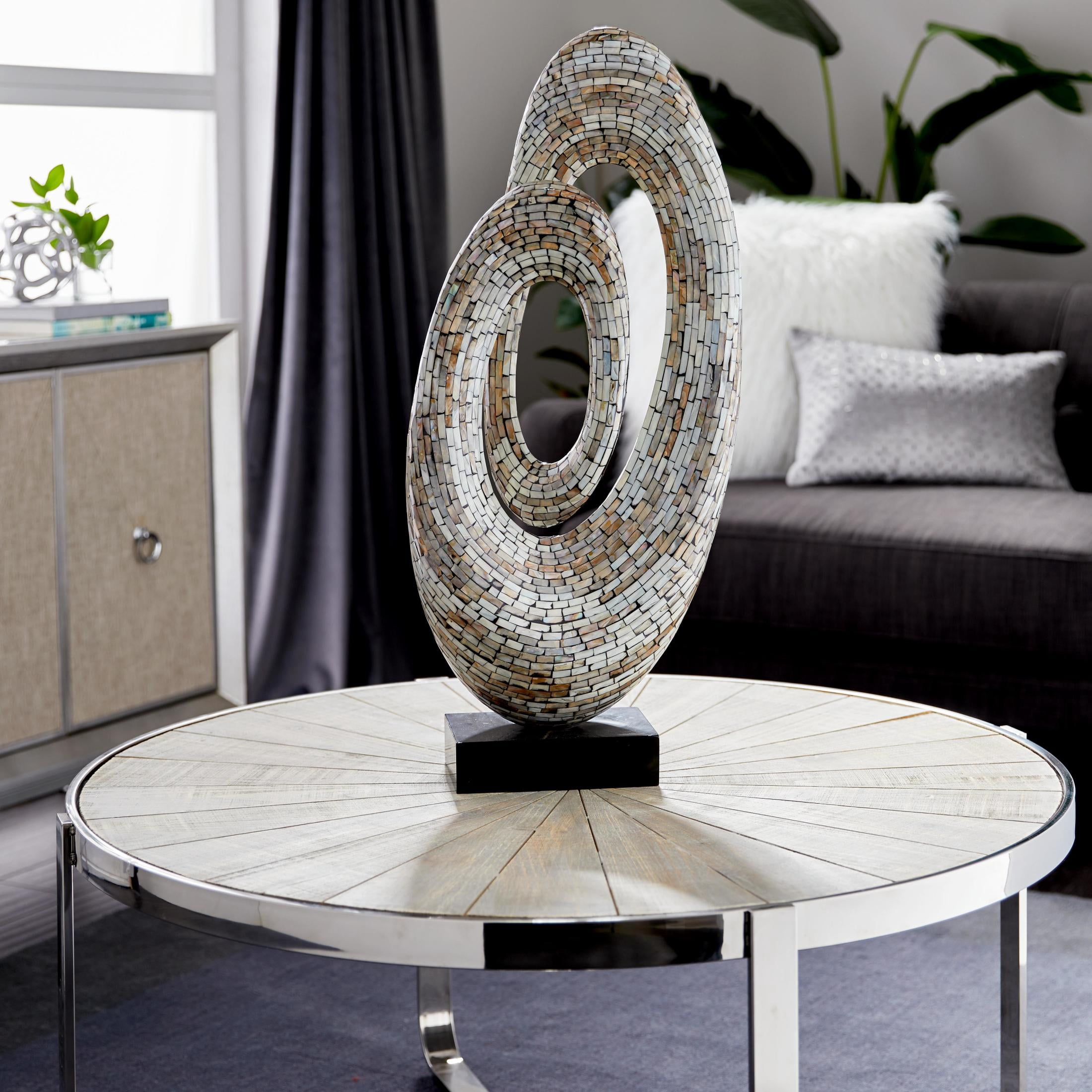 12" x 29" Gray Mother of Pearl Shell Swirl Abstract Sculpture with Black Base, by DecMode