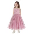 thumbnail image 4 of IBTOM CASTLE Flower Girls Dress for Wedding Round Neck Sleeveless Floral Embroidered Ruffle Tulle Dress Birthday Party Princess Pageant Gown with Bowknot 3-4 Years Pink, 4 of 7