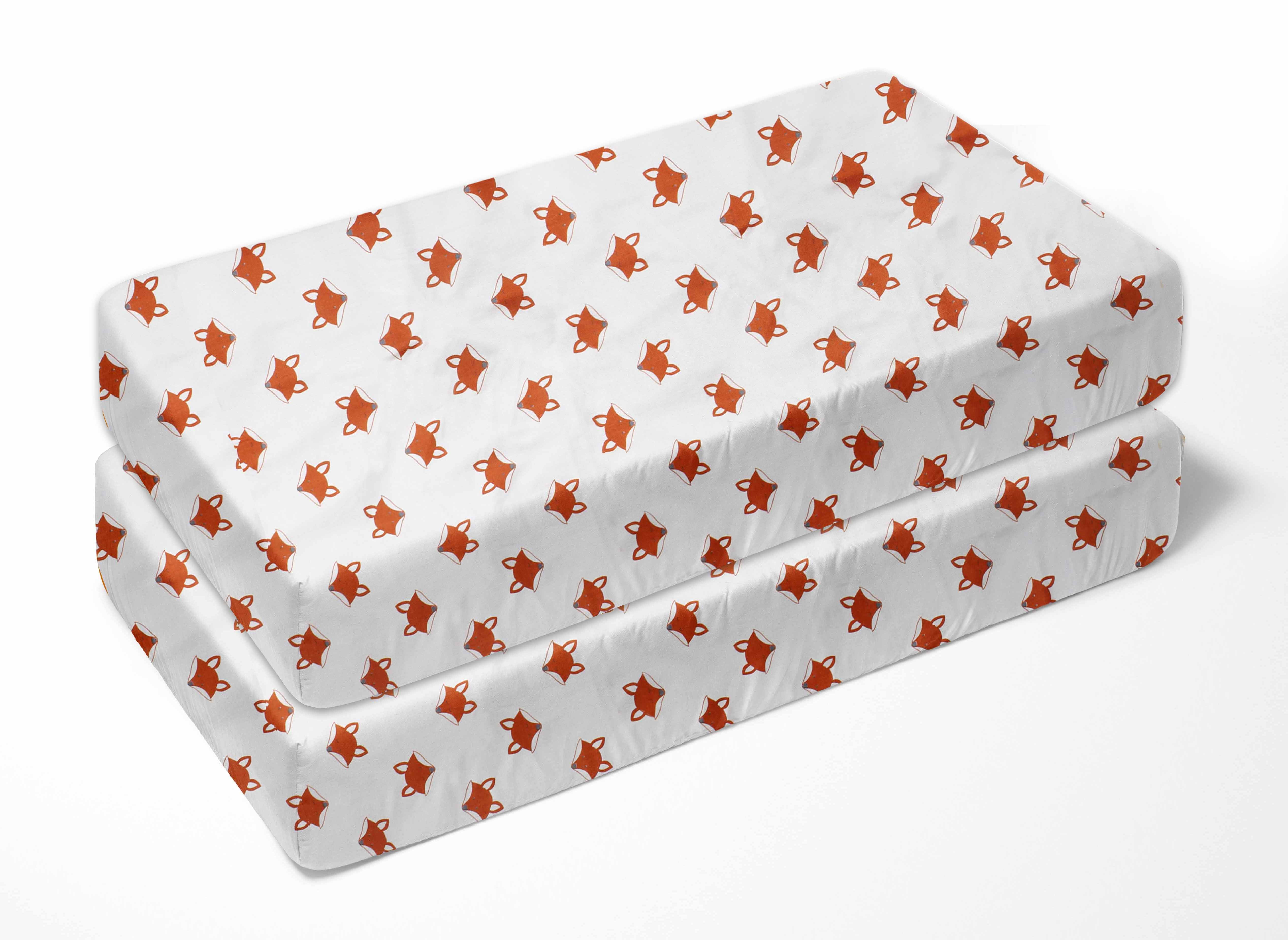Bacati Playful Fox Print Fitted Crib Sheets (Set of 2)