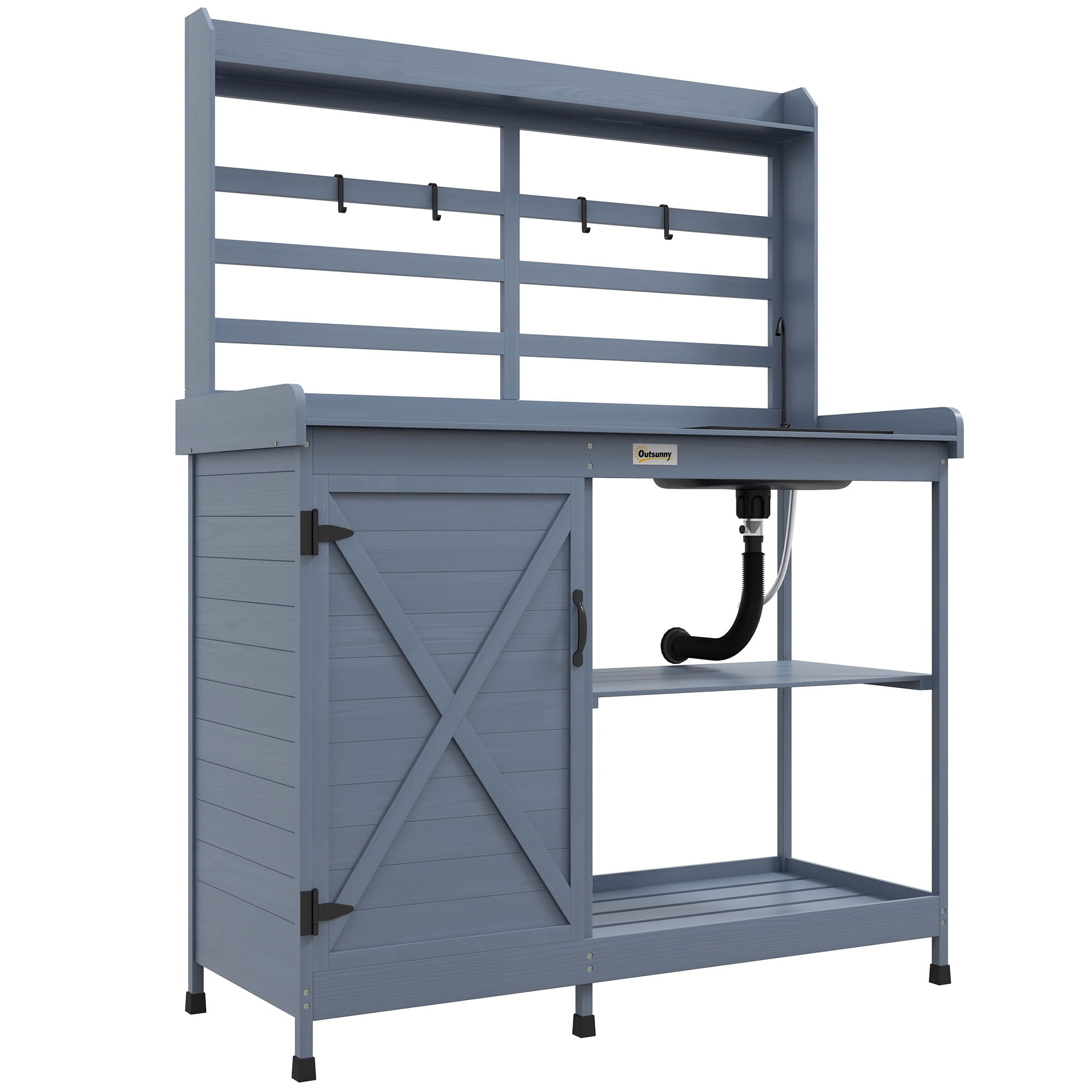 MAYEERTY Outdoor Wood Potting Bench with Removable Sink & Water Tap, Garden Workstation for Backyard, Patio, Balcony