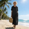 thumbnail image 5 of Women's Short Sleeve Flowy Long Sundress Spaghetti Strap Summer Dress, 5 of 9