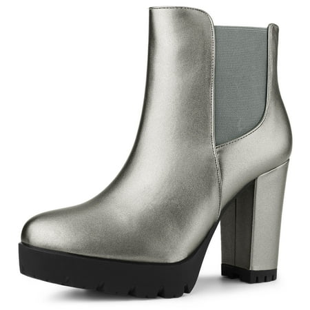 

Unique Bargains Women s Round Toe Zip Block Heel Platform Ankle Boots