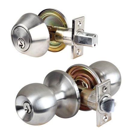 - Single Cylinder Deadbolt Entrance Entry Door Knob Lock Combo Set Stainless Steel