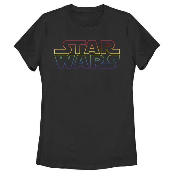 Women's Star Wars Pride Outline Rainbow Logo Graphic Tee Black Large