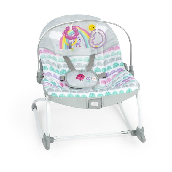 Bright Starts Rosy Rainbow Infant to Toddler Baby Rocker with Vibrations Newborn Unisex