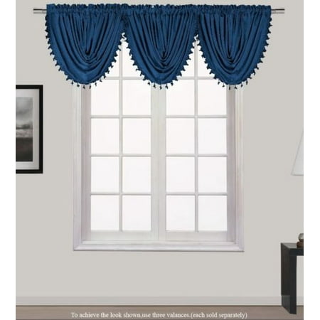 Blu Pocket - HOLLYWOOD 1-Piece NAVY BLUE Waterfall Rod Pocket Window Valance with Decorative Trim 55