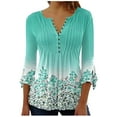 thumbnail image 1 of Hauts de Sortie pour Femmes Bouton Col Rond Manches 3/4 Corset à Volants Froncé Chemisier Tunique Imprimé Floral, 1 of 5