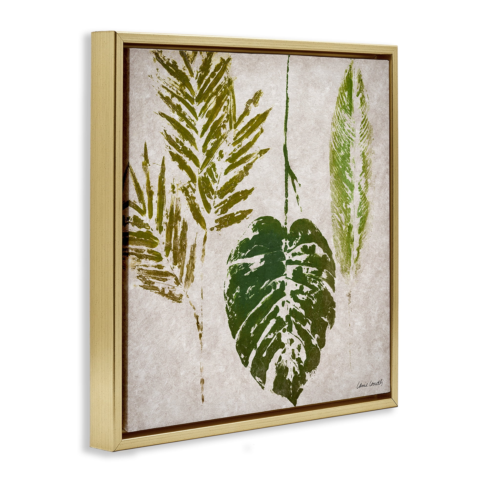 Stupell Industries Greenery Leaf Impressions Botanical & Floral Painting Gold Floater Framed Canvas Art Print Wall Art, 25 x 25