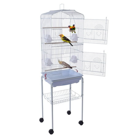 Winado Bird Cages for Parakeets Cockatiels Finches Lovebirds Canaries Conures Budgies Parrot Birdcage w/ Detachable Rolling Stand, White
