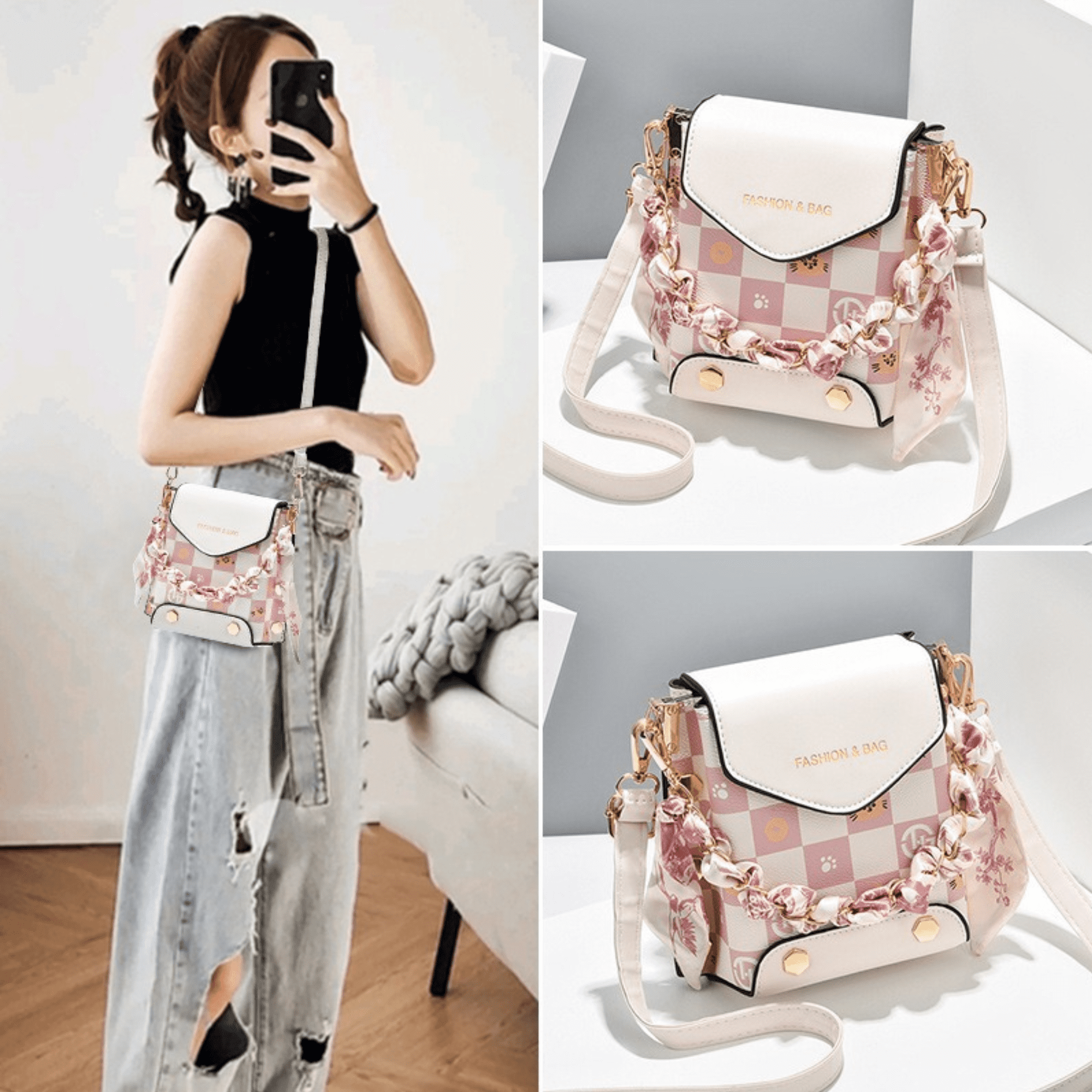 Small Crossbody Shoulder Bags for Women Trendy Vegan Leather Bag, White