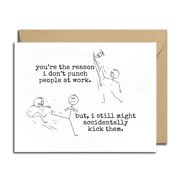 Funny Office Greeting Card – "You're the Reason I Don't Punch People at Work" – Humorous Card for Colleagues – Ideal for Work Celebrations, Birthdays, or Support