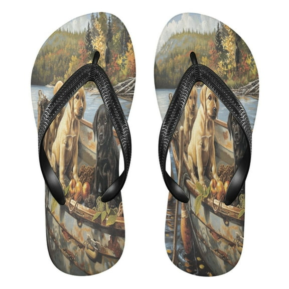 YAZAOOSummer Flip Flops Creatively Puppies on Lake Adventur Simple Beach Sandals